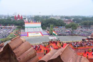 A panoramic view of Red Fort on the occasion of 77th Independence Day from the ramparts of Red Fort. (PIB)