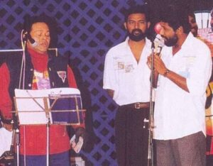 Siddique, Lal and Innocent in an old stage program. (Supplied)