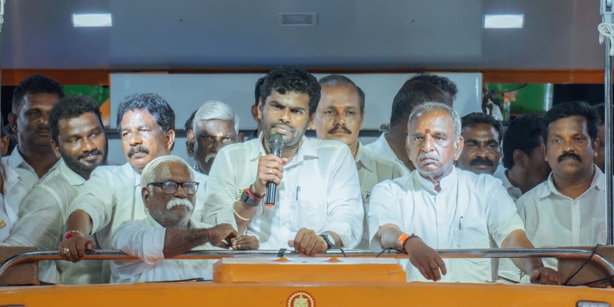 Tamil Nadu BJP state chief Annnamalai adressing people at the En Mann En Makkal yatra
