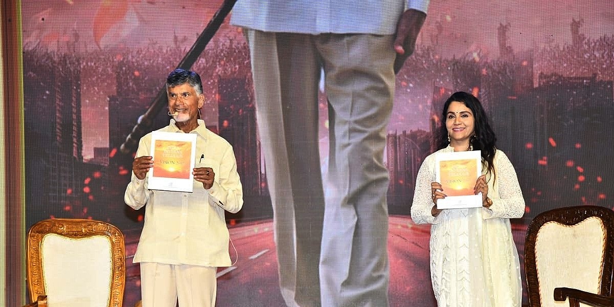 TDP chief N Chandrababu Naidu releases the party's Vision 2047 document on Tuesday, 15 August,