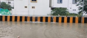 A road in Manikonda heavily indundated due to the rains