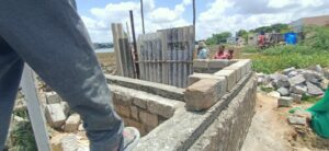 An alleged illegal structure being raised near the Gopi Cheruvu