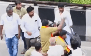 Assault on a bike-taxi riders in Bengaluru. Screen grab from the viral video
