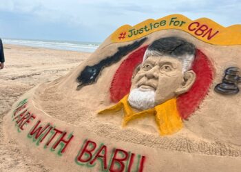 Sand art pledging support to N Chandrababu Naidu on Bapatla beach. (X)