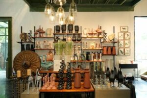 The store boasts quirky, colour-distressed, grunge, metal decor and furniture.