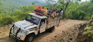 Villagers of Chengadi enroute to their village in the vehicle that comes only on Mondays to help them reach the town to get their weekly necessities and health care.