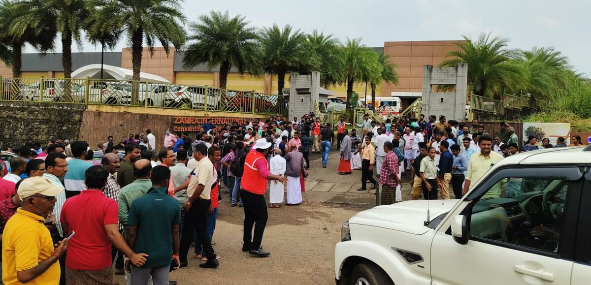 Crowds gathered outside the convention centre near Kochi, where the blast occurred. (Supplied)