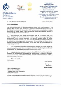 NCW seeks report from Telangana DGP within 7 days in EFLU sexual assault; WCE says professors threatening students, questions ICC