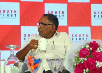 Retired Supreme Court judge Justice Jasti Chelameswar at Dakshin Dialogues 2023 in Bengaluru on Saturday, 7 October, 2023. (South First)