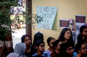 Students protesting at the EFLU over sexual assault incident. (Supplied)