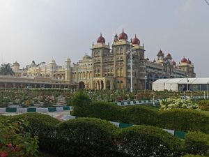 The Mysore Palace with the German tent and the stage set up in its front for cultural programmes