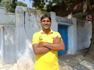 Srinivas Ginnorapu teaches at a private junior college and also looks after the family's fertilizer shop which they opened using the fund from teh Dalit Bandhu Scheme. (Sumit Jha/South First)