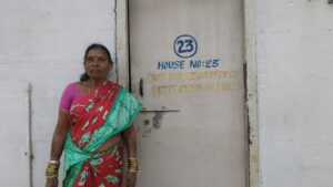 Yedla Rajamma, who hails from Mamdial village, resides in a 60 sq ft house in the R&R colony. (Bhaskar Basava/South First)