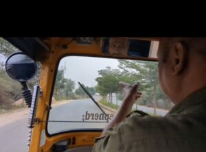 Rene, pointing at the CC roads and Ring Road in Gajwel. (Bhaskar Basava/ South First)