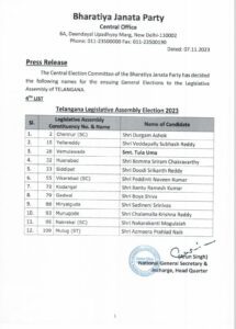 A copy of BJP's fourth list candidates announced (Supplied)