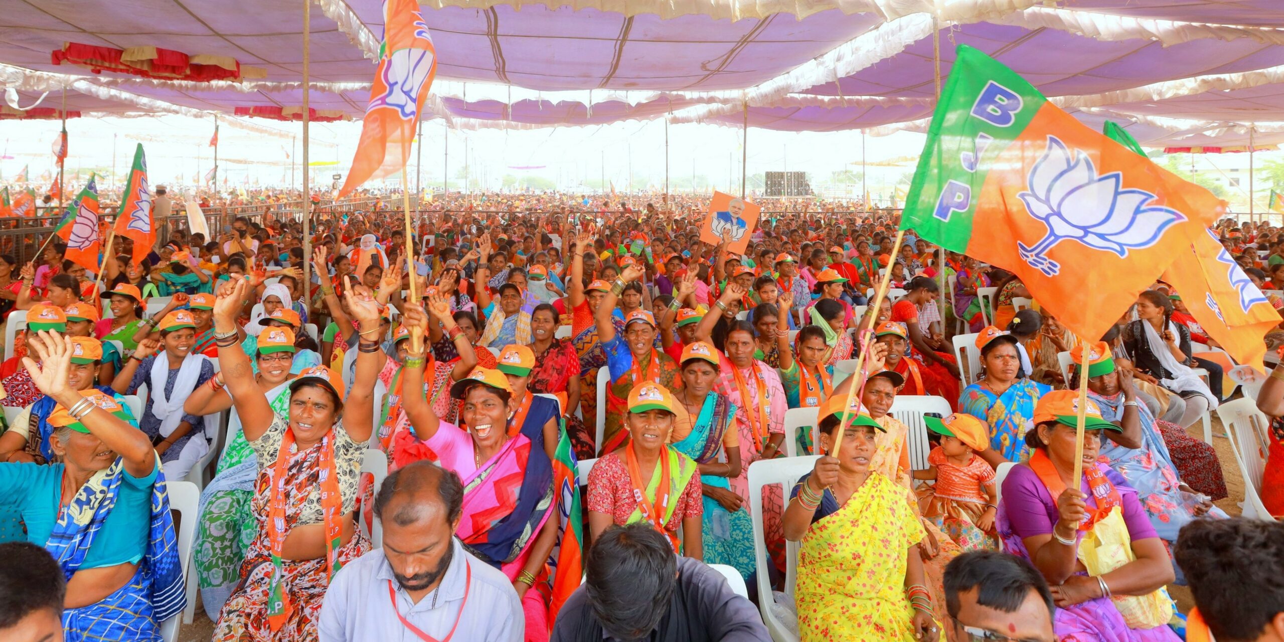Attendees at a BJP election rally in Telangana.