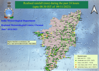 Realised rainfall (mm) in the past 24 hours (up to 8:30 IST on 9 November) (RMC/X)