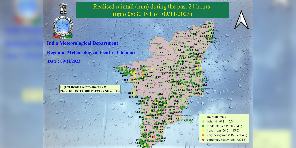 Realised rainfall (mm) in the past 24 hours (up to 8:30 IST on 9 November) (RMC/X)