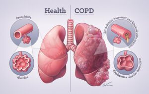 Healthy vs COPD lungs. (Medical Research Institute of New Zealand)