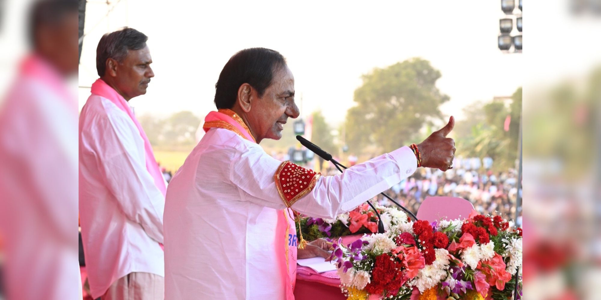 Telangana Chief Minister K Chandrashekar Rao addresses a rally on Saturday, 18 November, 2023.
