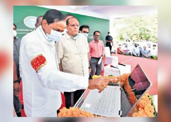 BRS chief and Telangana CM KCR launching Dharani Portal in 2020