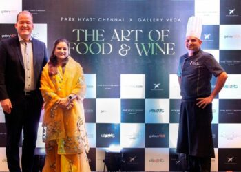 From the left - Sascha Lenz (general manager, Park Hyatt Chennai), Preeti Garg (director, Gallery Veda), chef Balaji Natarajan (executive chef). (Supplied)