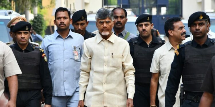 Chandrababu Naidu walking out of Rajamahendravaram Central Prison after interim bail was granted. (Supplied)