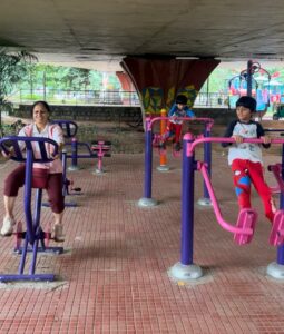 Revathy Ashok loves hoolhooping with her twin grandsons. (Supplied)
