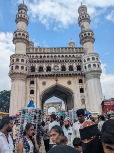 The iconic Charminar with differentiation in colour of one minar. (Deepika Pasham/South First)