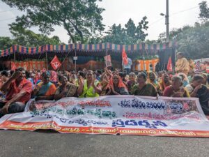 Sanitation workers protesting in Vijayawada. 