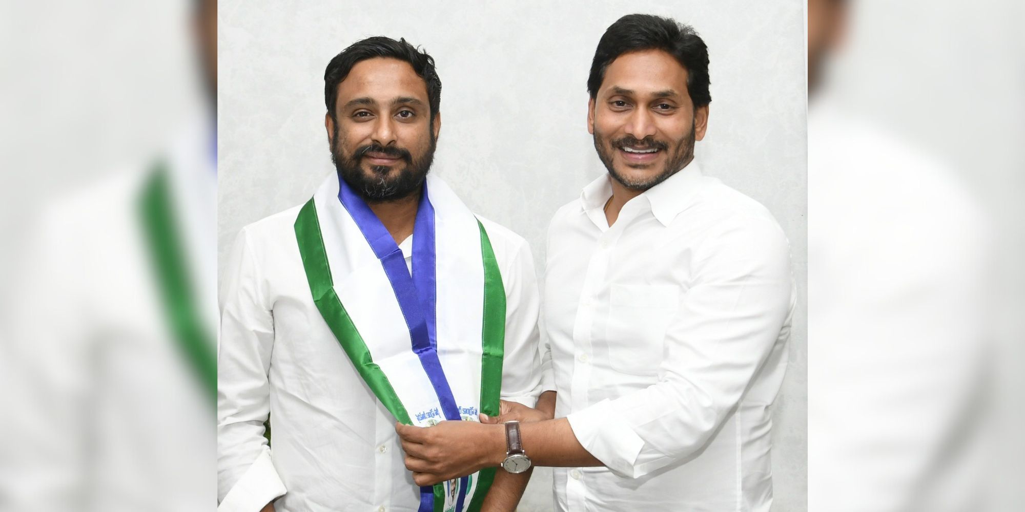 Ambati Rayudu being welcomed into the YSRCP by YS Jagan Mohan Reddy.