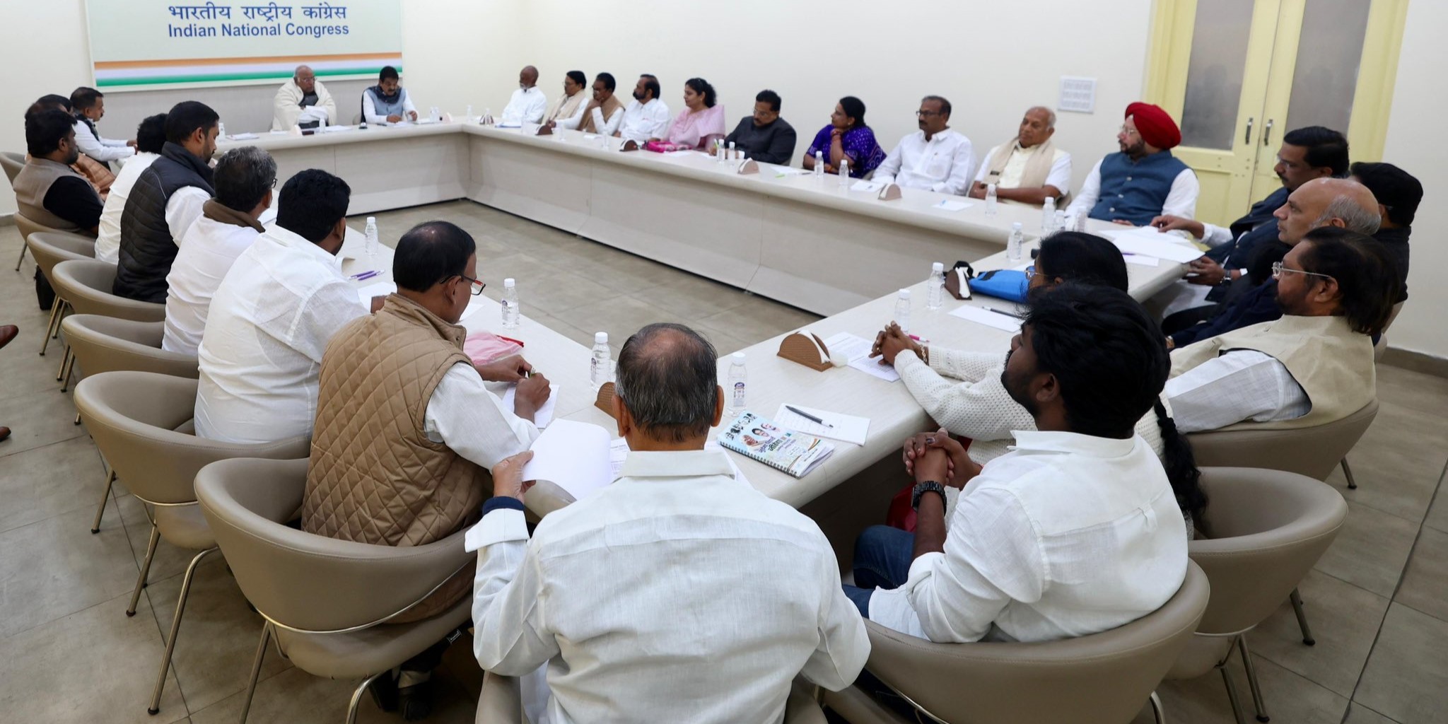Andhra Pradesh Congress leaders attend a meeting with the party's central leadership in New Delhi on Wednesday, 27 December, 2023.