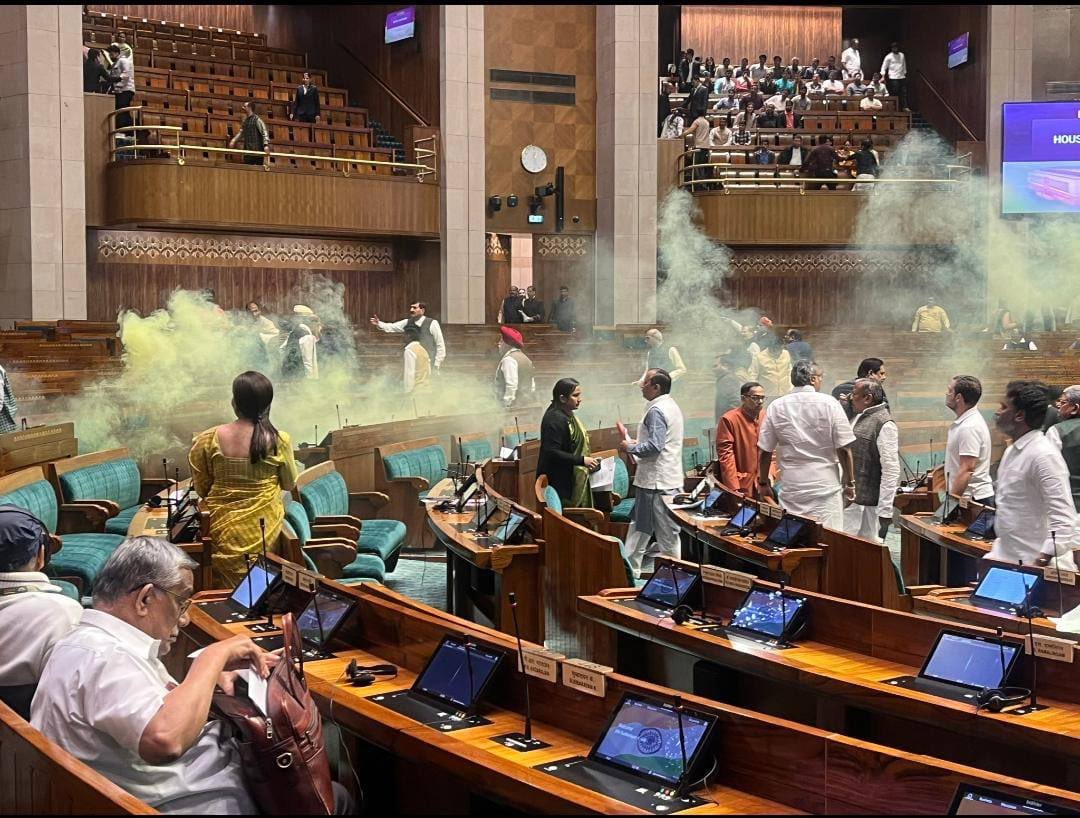 Chaos after gas canisters were set off in Parliament by two youth on 13 December 2023 in severe security breach. (X)