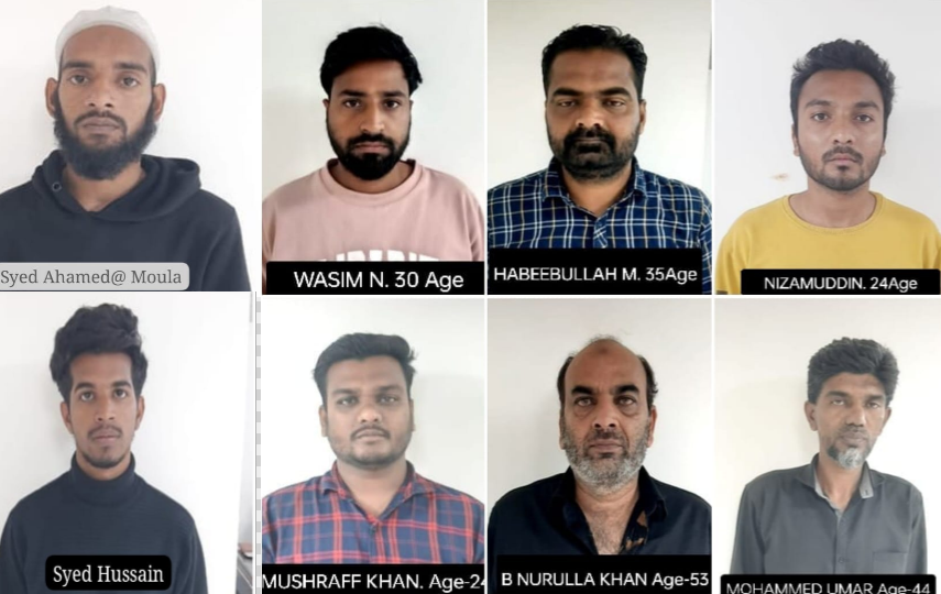 The eight arrested accused in the courier scam