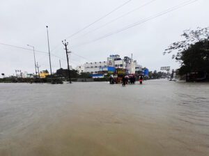 One of the flooded roads on which Munusamy travelled.