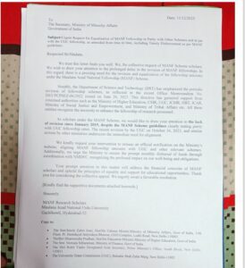 The students of the Maulana Azad National University wrote a letter to the Secretary, Ministry of Minority Affairs (MoMA) urging revision in the stipend of the Maulana Azad National Fellowship (MANF).