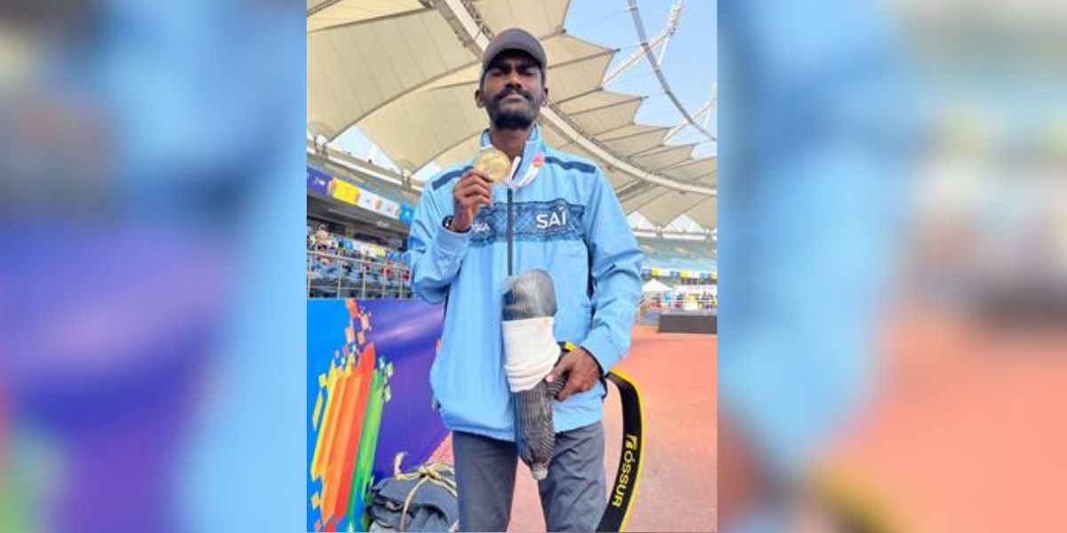 Rajesh K emerged victorious at the Khelo India Para Games, winning gold in the 200m T64 category. (Press Information Bureau)