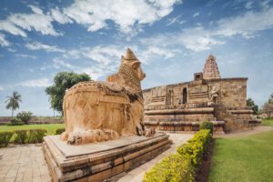 It is not known if the large Nandi which is near this gopuram, and constructed of stones and stucco, is the original one enshrined when this temple was consecrated in the 11th century AD. (iStock)