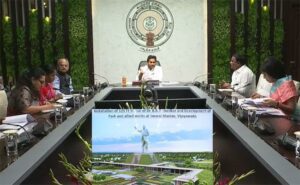 CM Jagan reviewing the Ambedkar statue construction works. (Supplied)
