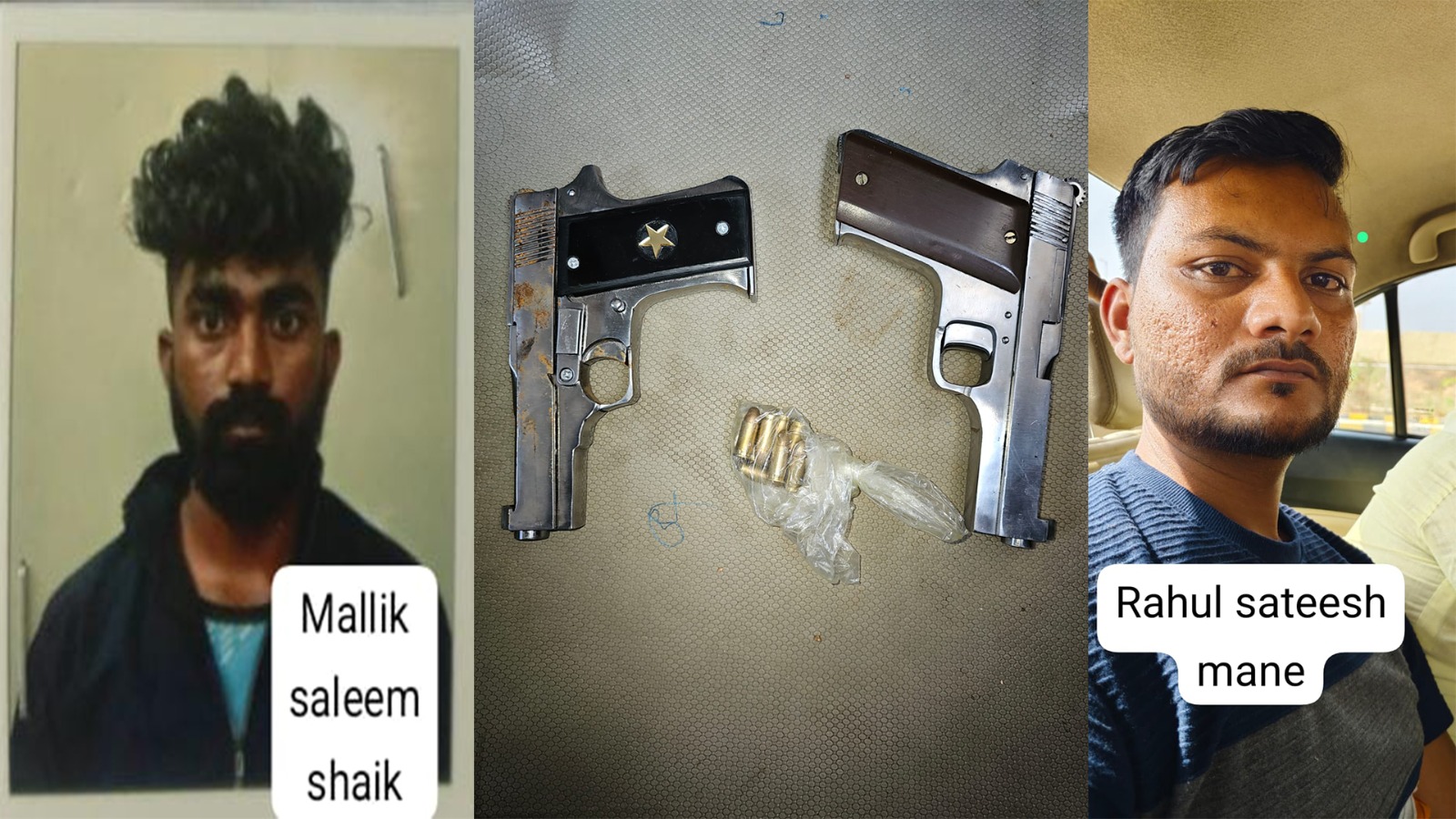 Arrested Arms dealers Rahul Sateesh Mane and Mallik Saleem Shaik and the seized arms from them