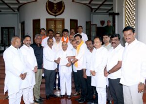 BJP leaders handing over memorandum to the governor on Wednesday