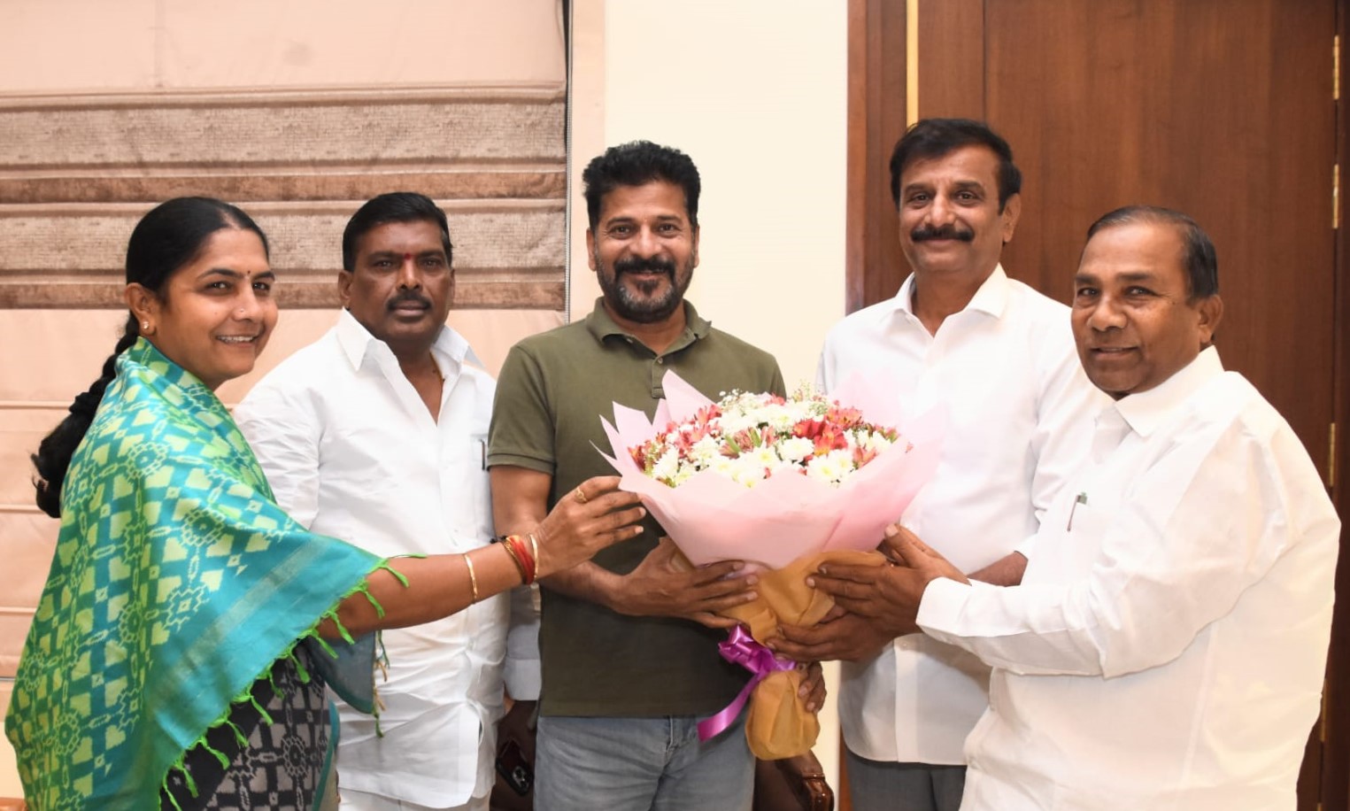 BRS MLAs with Telangana Chief Minister A Revanth Reddy.