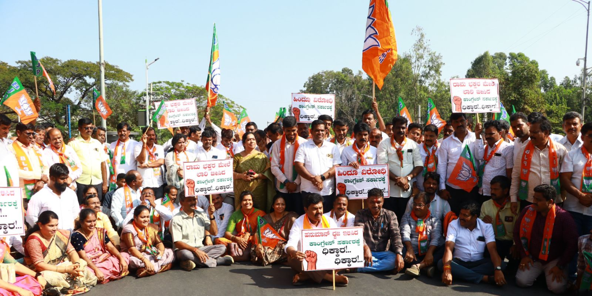 Mandya Hanuman flag row: BJP and JD(S) lead state-wide protests; VHP, Bajrang Dal, Shri Rama Sena extend support