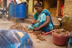 Another student has captured her mother engaged in a process known as Kattai adithal. (D Vigneshwari)