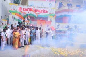 Celebrations by Congress in Vijayawada on victory in Telangana Assembly elections. (Supplied)