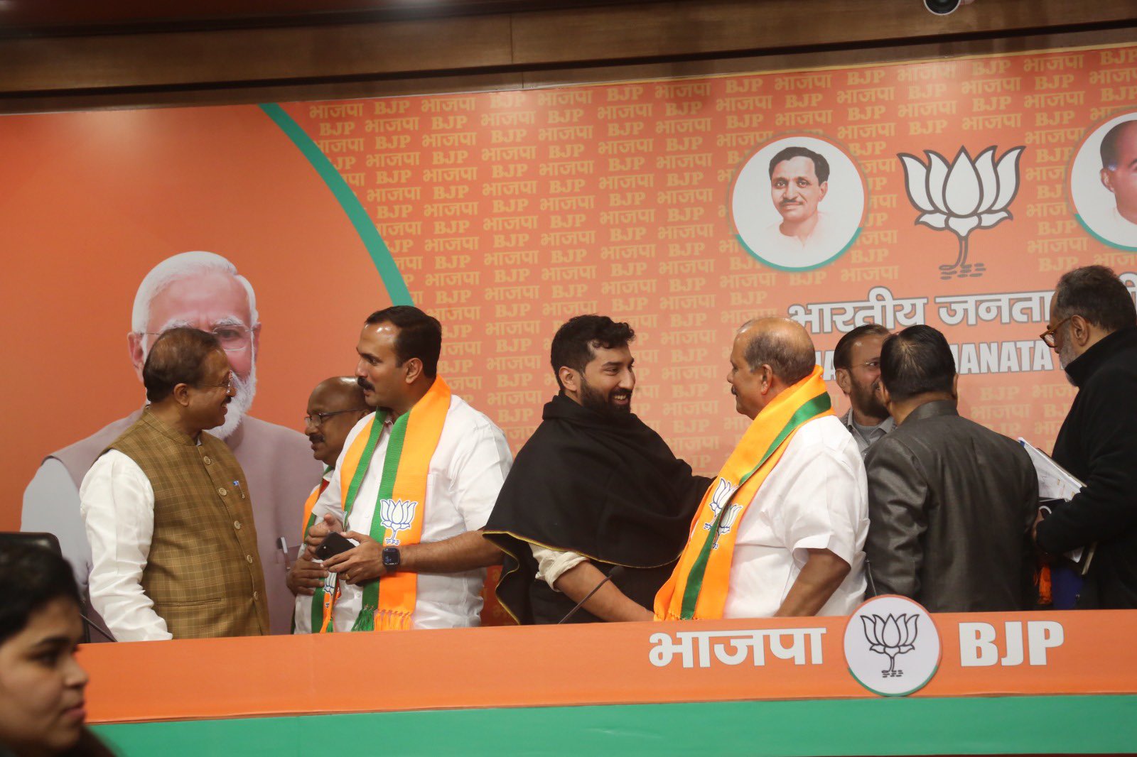 P C George and his son Shaun joining BJP in Delhi.