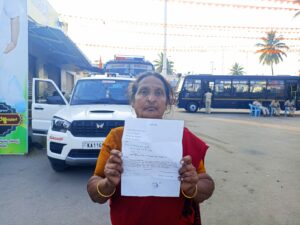 Mangala Gowramma showing the permission letter she sought from the Panchayat