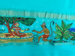 New Delhi-based veteran Pattachitra artist recreated the scenes and brought them to life on the saree. (Supplied)