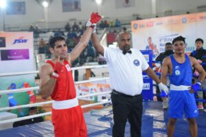 Mohammed Hussamuddin after winning a gold medal while representing Services at the 2023 Senior National Boxing Championship. (Supplied)