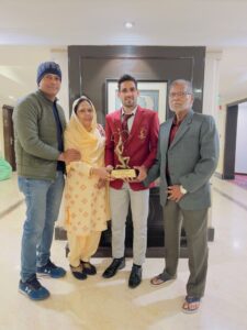 Mohammed Hussamuddin with his parents and brother after receiving Arjuna Award on 9 January, 2024. (Supplied)